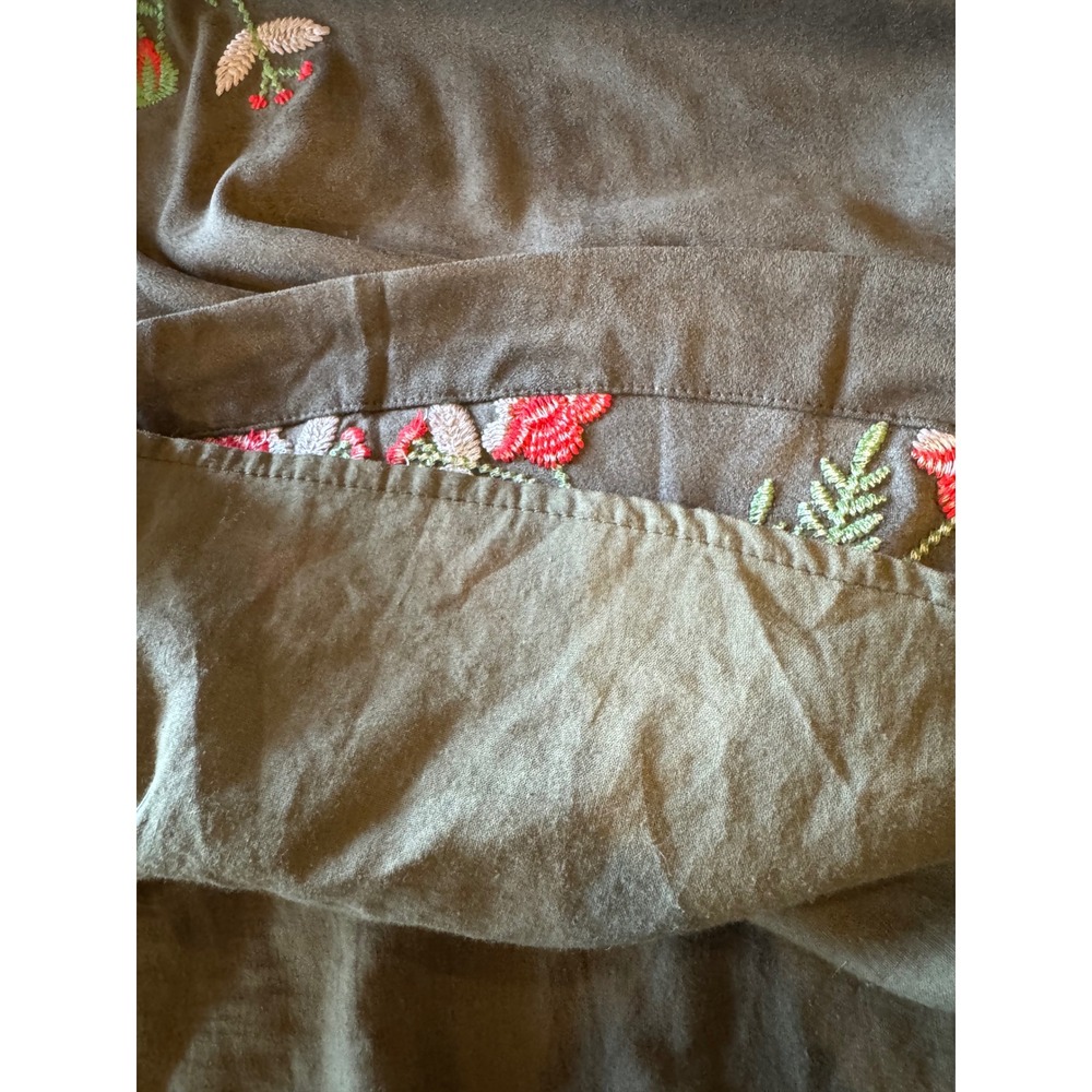 Umgee Dress‎ Women Small Olive Green Faux Suede Floral Embroidered Mini Bohemian - Picture 10 of 11